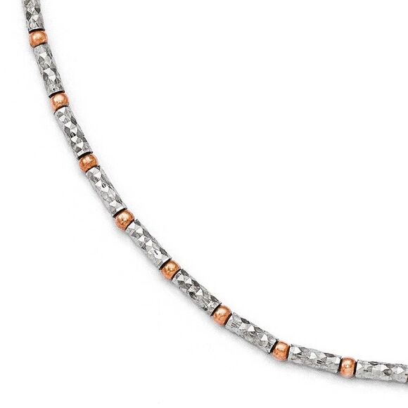 Rose Gold Tone Sterling Silver 2mm Diamond Cut Bead Anklet, 9-10 Inch - Picture 1 of 4